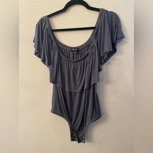 GREY OFF THE SHOULDER BODY SUIT